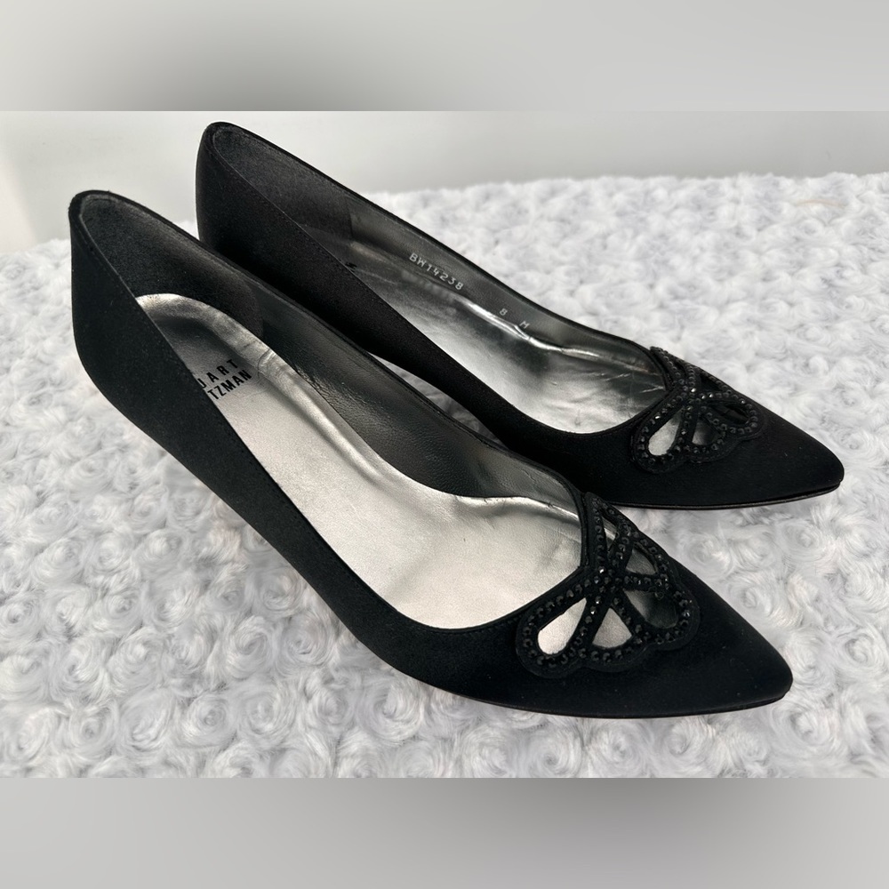NWT Stuart Weitzman Satin Rhinestone Trim Kitten Heels - Picture 3 of 8